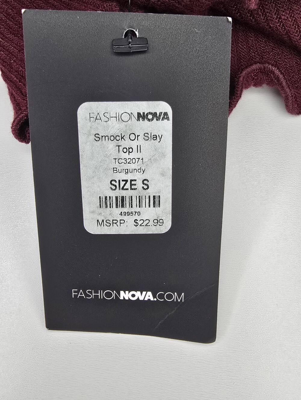 Fashion Nova Smock Or Slay Top II Burgundy Off Shoulder Ribbed Crop Top S NWT - Picture 7 of 7